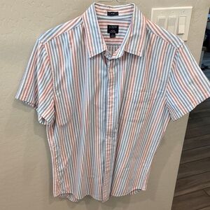 J. Crew Factory Short Sleeve Button-Down Shirt in Blue & Coral Stripes